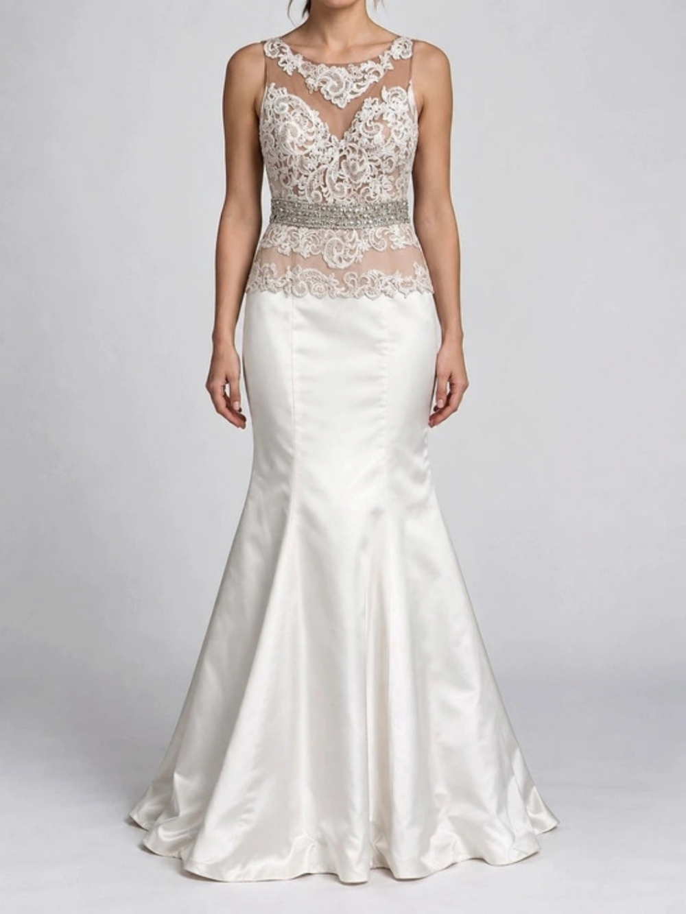 Sherri Hill Lace Mermaid Wedding Gown in White Like New